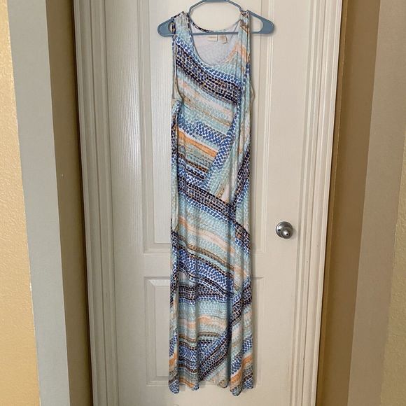 Chico's Dress Womens Size 2 Large Pebbled Waves Maxi Sleeveless Stretch - Picture 2 of 7